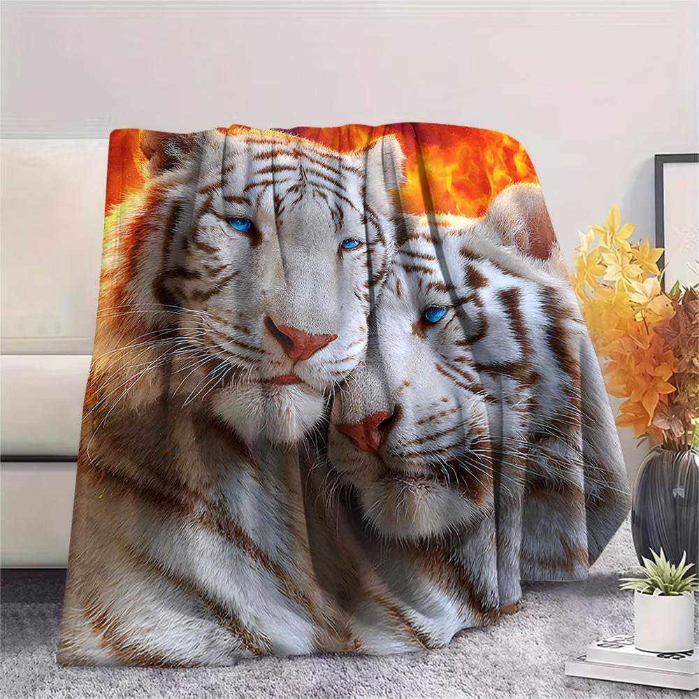 White Tiger Print Flannel Blanket, High Quality Comfortable for All Seasons, Home Decor, Warmth and Comfort, Perfect for Christmas Gifts