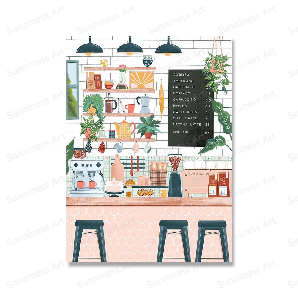 Nordic Coffee Gift Wall Pictures Art Prints Kitchen And Dinning Canvas Painting Cafe Shop Posters Window Landscape Wall Decor