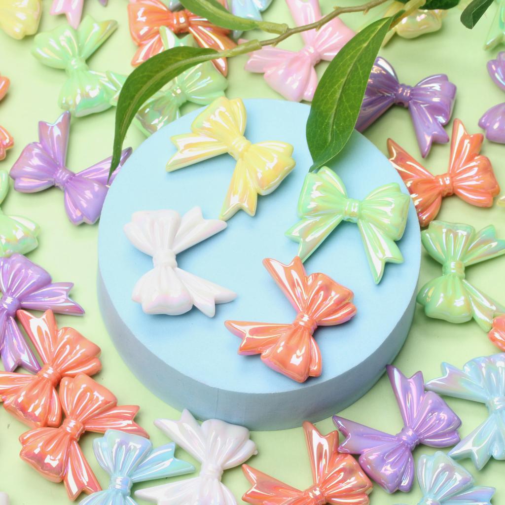 Für handgefertigte 6-teilige DIY-Befunde mit Schleife, Perlen, Halskette, Armband, Acryl, 32,3 x 36,6 mm, große Schleife, lose Perlen, Schmuckherstellung, handgefertigt