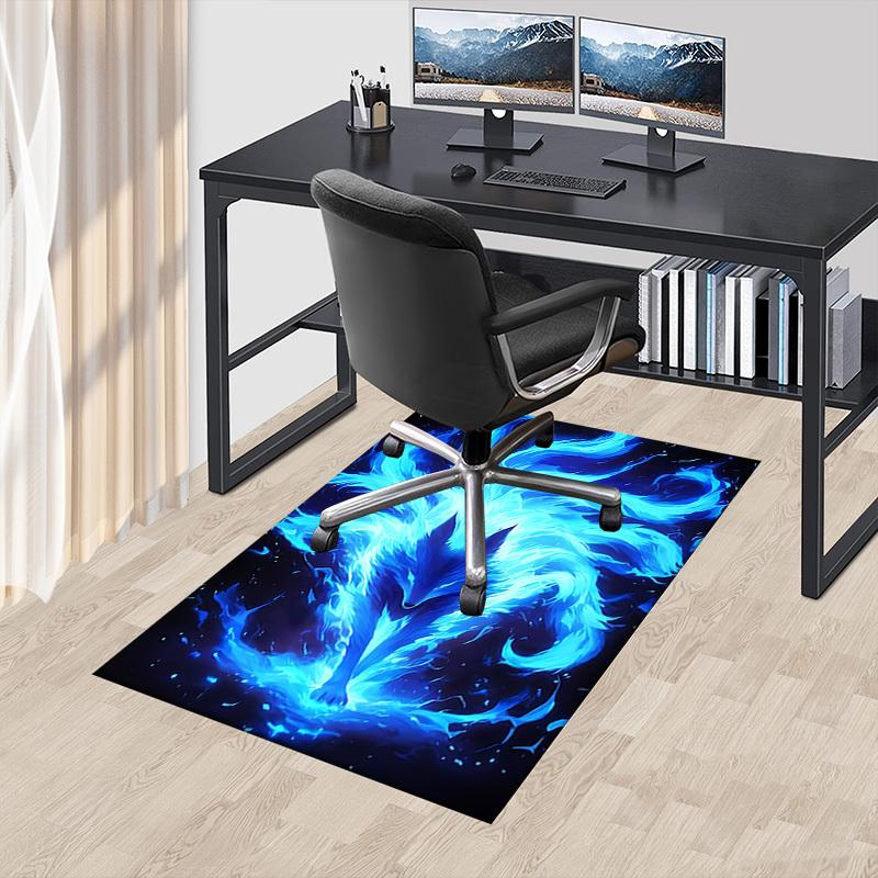 1pc Flame Fox Themed Rug for Home Decor, Non-slip Office Carpet, Chair Mat, Outdoor Mat, Christmas and Halloween Gifts-0731032