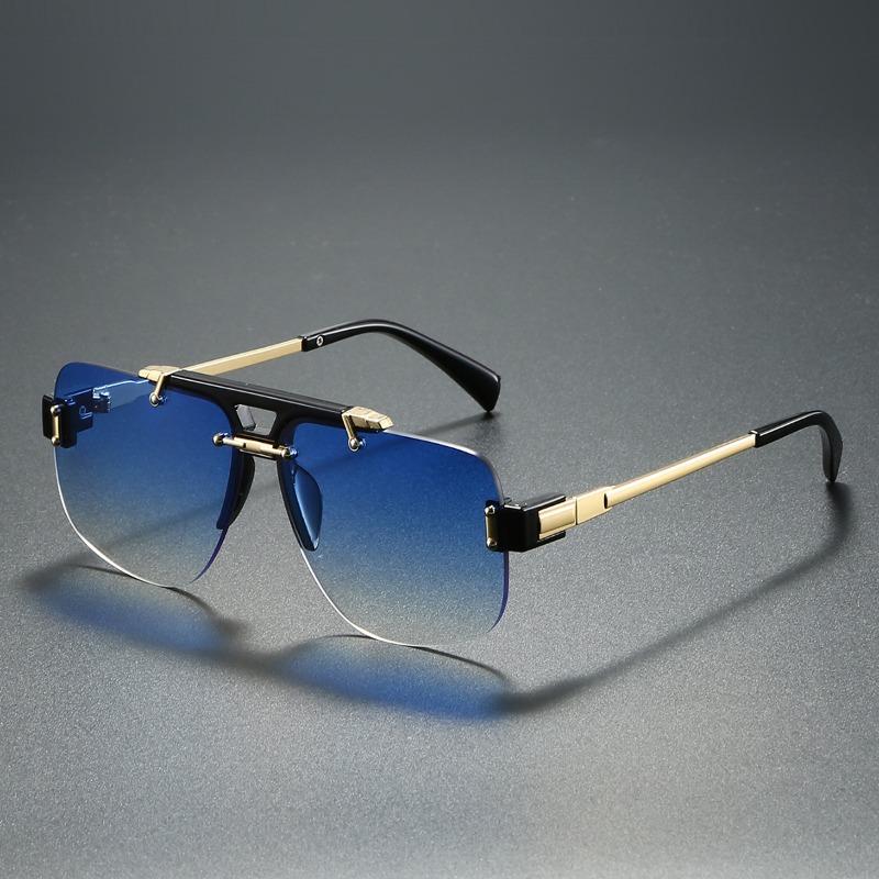 Non-polarized Square Rimless Sunglasses Women Fashion Clear Ocean Gradient Lens Shades Retro Rivets Men Sun Glasses