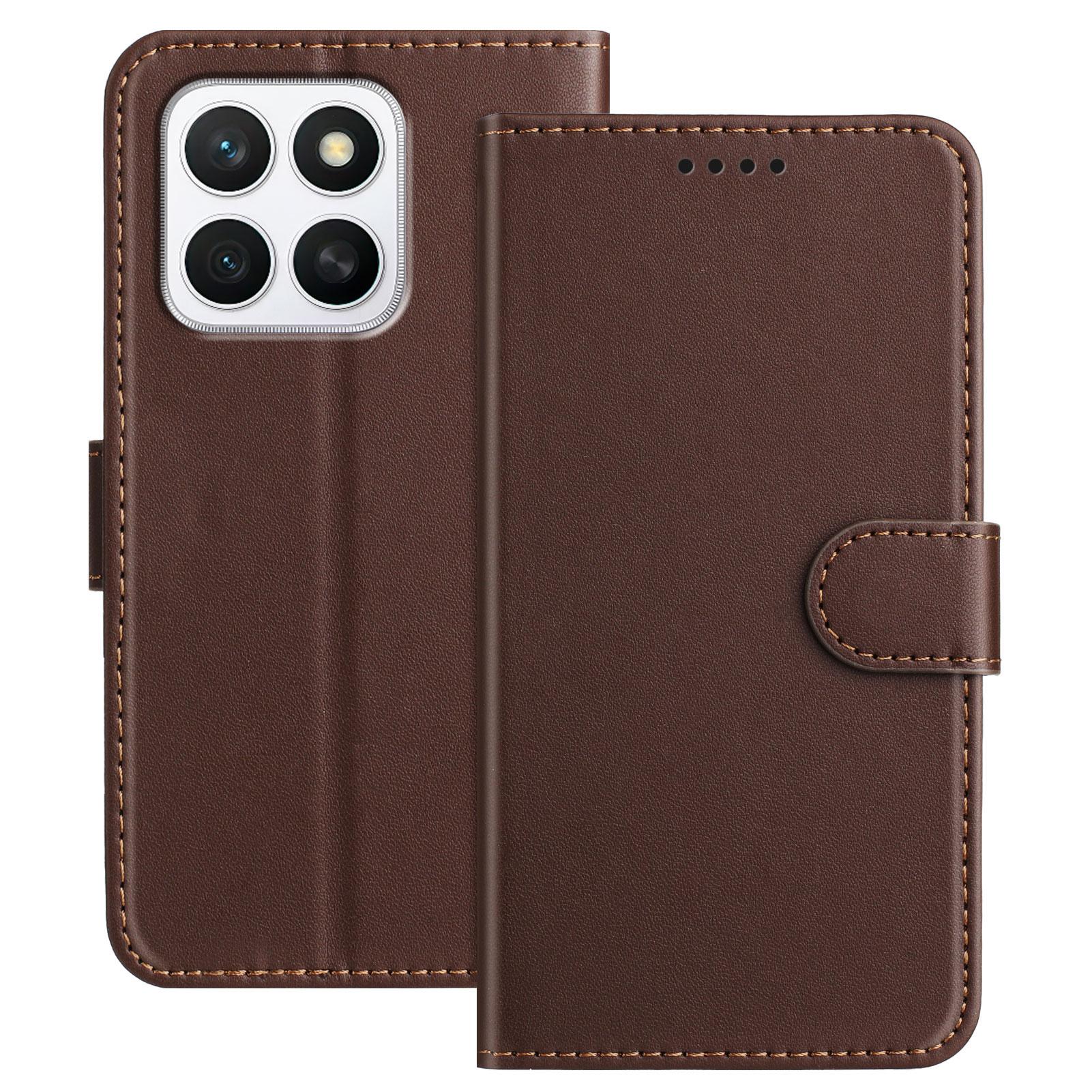 

For Honor X8c 4G Leather Case Wallet Stand Solid Color Anti Drop Phone Cover Brown