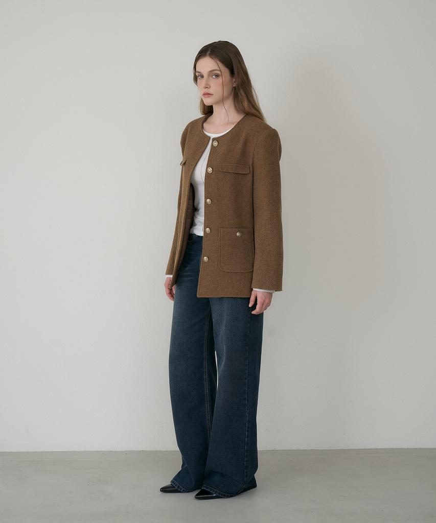 DEHEVE Classic Wool Collarless Jacket [Brown]
