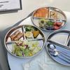 304 Stainless Steel Divided Plates 9" Inch Food Trays Salad Barbecue Plate  for Adults Kids