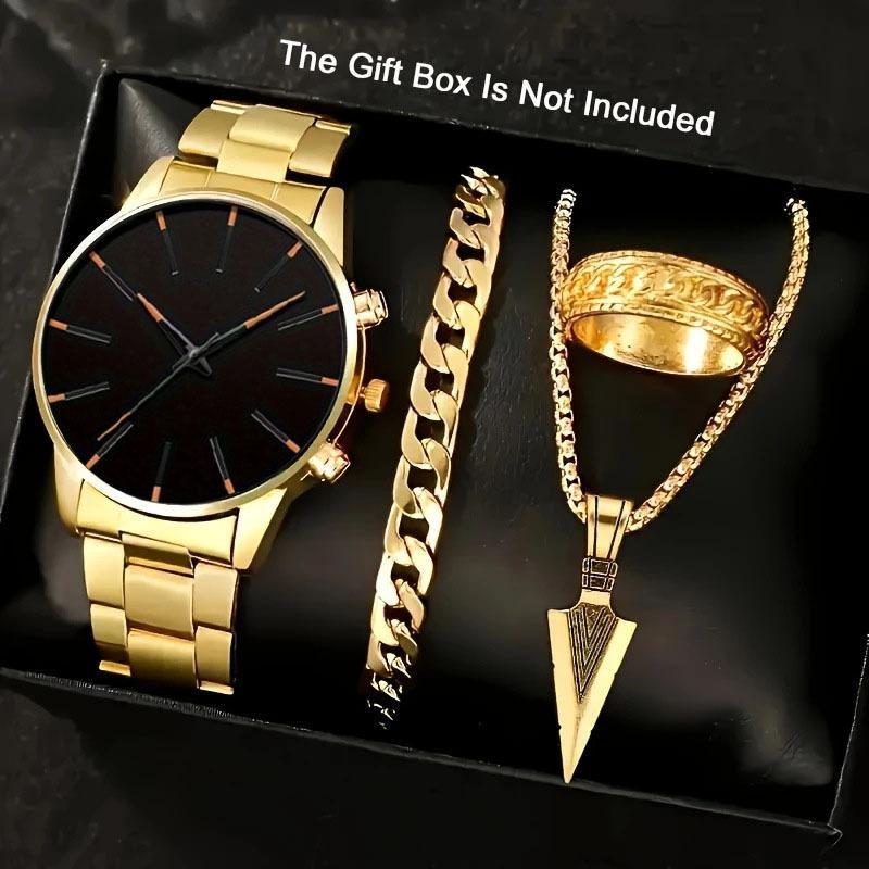 1 Set Fashionable Business Men'S Watch Necklace Ring Stylish Men'S Quartz Watch Christmas Halloween Gift