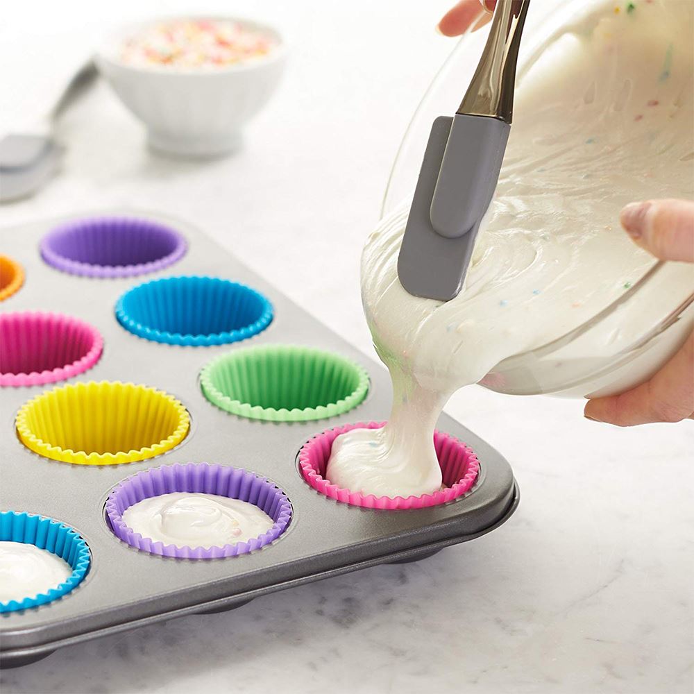 12pcs/24pcs Silicone Cake Mold Round Shaped Muffin Cupcake Baking Molds Kitchen Cooking Bakeware Maker DIY Cake Decorating Tools