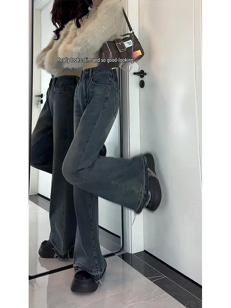 Plus Size Retro Flared Jeans for Women - American Street Style, Autumn & Winter Collection