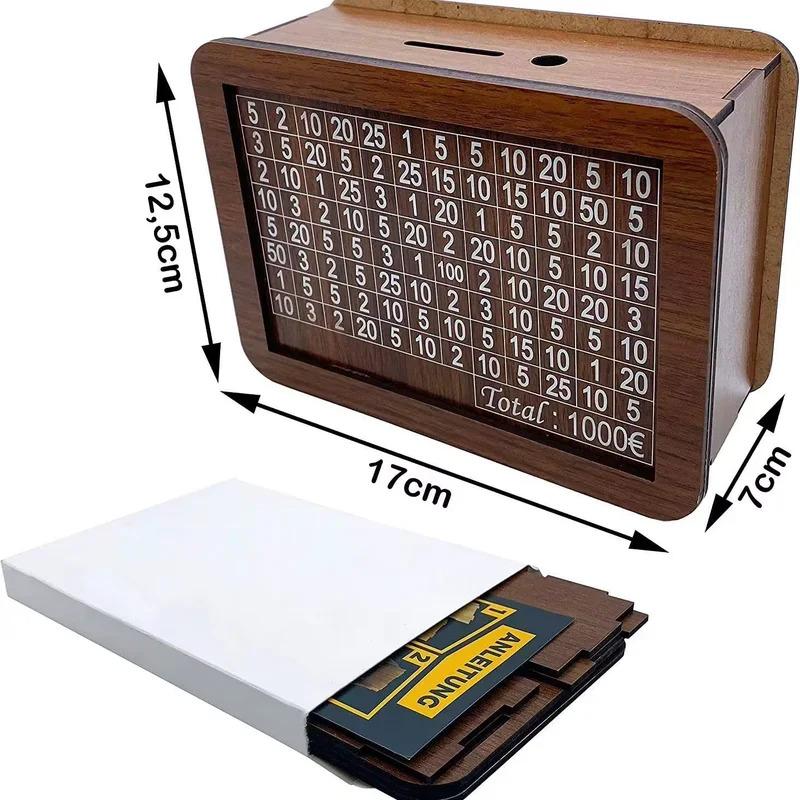 1 Stück Geldholzbox Sparschwein Holzspardose Wiederverwendbare Geldbox mit Sparziel und Zahlen Geldboxen Geldschublade