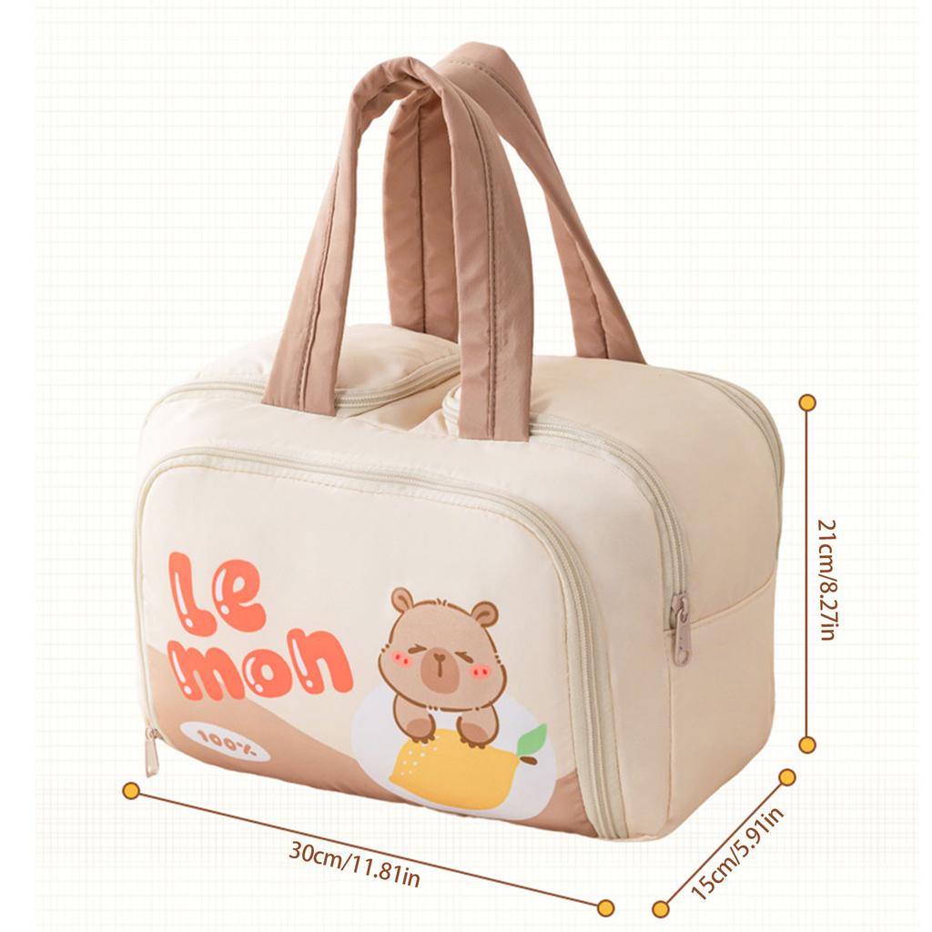 Spacious Multi Compartment Makeup Organizers With Cute Handle Durable Polyester Travel Cosmetic Case For Daily Use