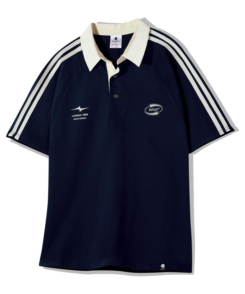 GHOST REPUBLIC Rugby Collared Short Sleeve T-Shirt Gt-372_Navy