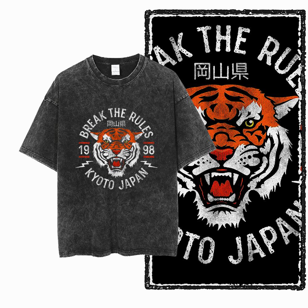 DI TIGER Printed Cotton Acid Washed Exclusive Graphic Unisex T Shirt Cool Vintage Streetwear Men Tshirts Big Size Tee for Men
