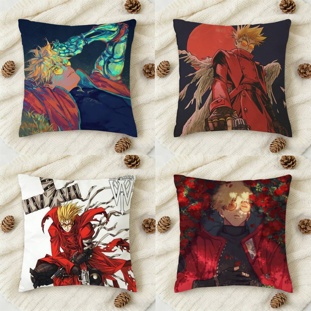 Anime TTRIGUN STAMPEDE Doublesided Printed Square Decorative Cushion Cover for Sofa Living Room Home Decor