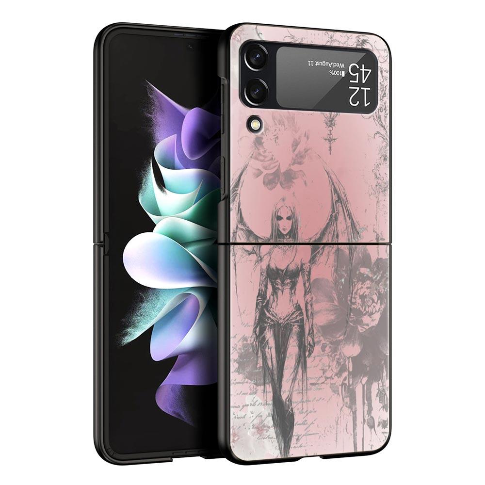 Hard PC Phone Case For Samsung Galaxy Z Flip 7 6 5 4 Black Cover For Galaxy Z Flip 3 Foldable Shockproof Cartoon Girl Fundas Bag