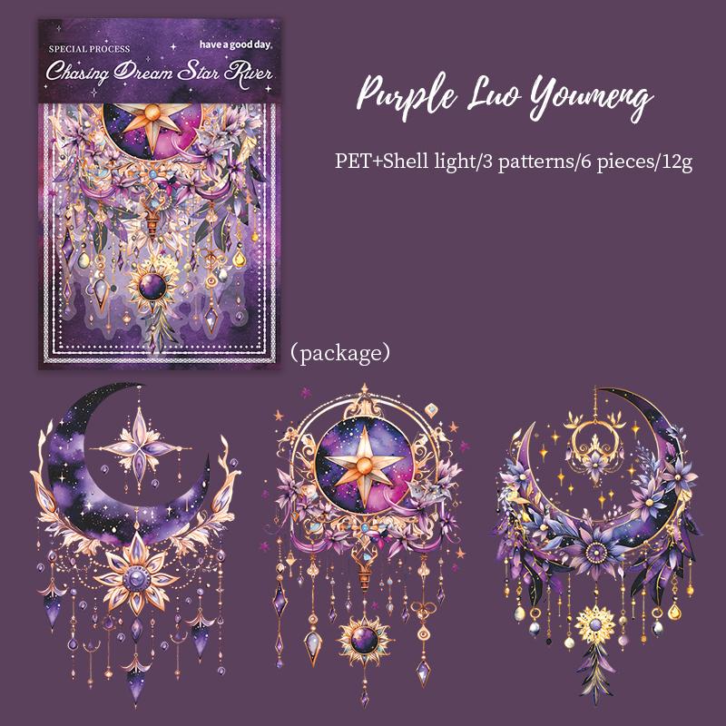 

Световые наклейки в виде ракушек, 6 типов, серия «Ловец снов», серия «Ловец снов», звездный свет, украшение с отражением, логотип, конфетти, альбом для рисования, наклейки Kawai