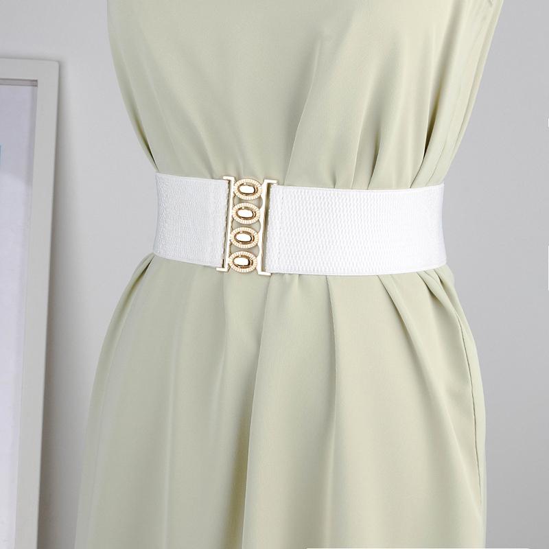 Women's Wide Elastic Waist Belt Fashion Simple Metal Buckle Waistband Corset Cinch Belt Dress Stretchy Belts