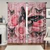 2 Pieces of Pink Floral Butterfly Printed Curtains, Pole Bag Bedroom and Living Room, Home Decoration, Room Decoration