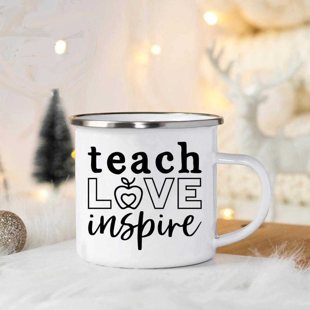 Teach Love Inspire Teacher Coffee Enamel Mug Mugs Coffee Cups Personalized Gifts Customizable Cup Cupshe Unusual Tea Cup Beer