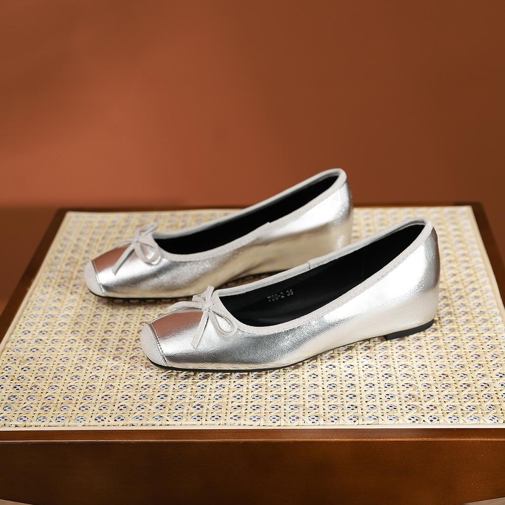 796-2 Xiaoxiangfeng maßgefertigte Schuhe mit eckiger Spitze und flacher Sohle, neue farblich abgestimmte Einzelspangenschuhe mit niedrigem Absatz, Damen-Pendlerschuhe