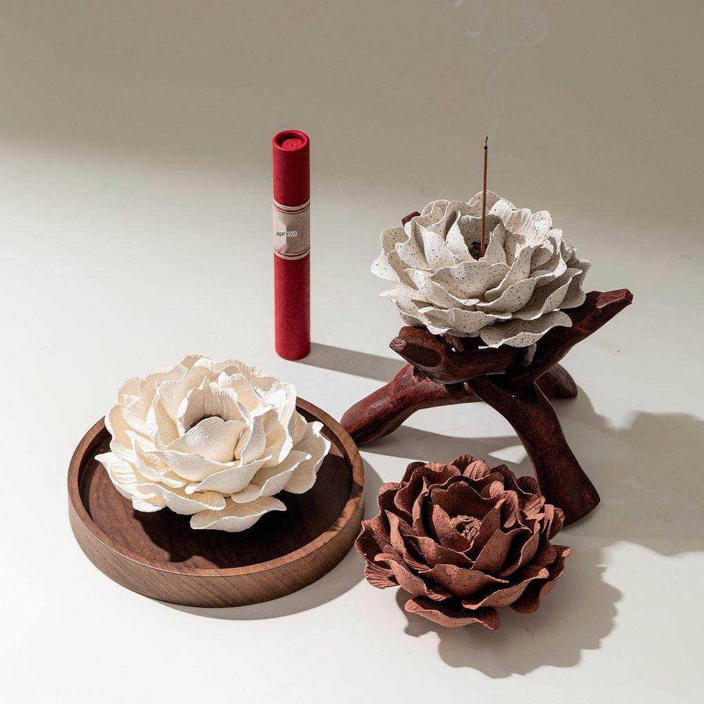 Xichun Hand-Pinched Ceramic Flower Incense Holder | Creative Home Decor Gift