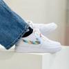 Nike Air Force 1 Low GS Rainbow Lace Swoosh Kids Sneakers White Multi-Color Terra-Blush FQ4948-100