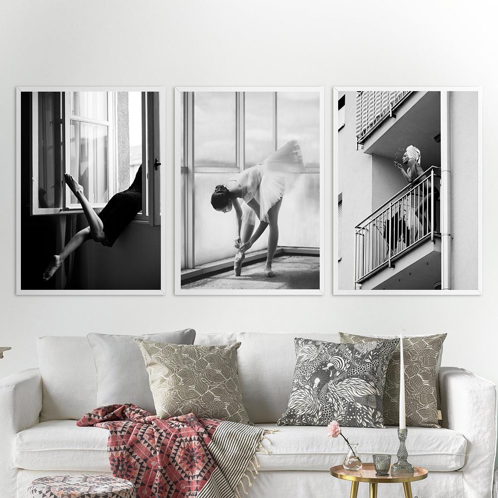 Schwarz-weiße nordische Bilder, Models, Porträts, Balkone, Zigarettenposter, Wohnzimmerdekorationswände