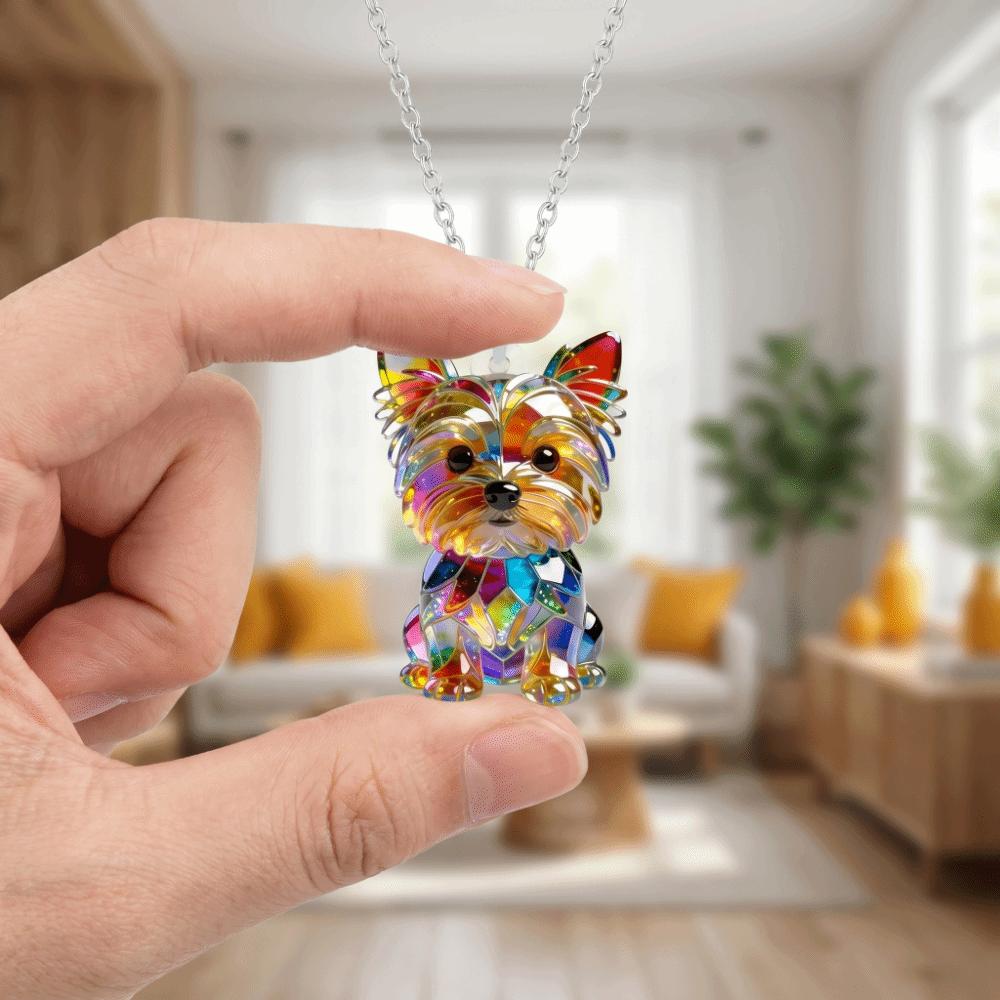 Friendship Yorkshire Terrier Necklace 2D Flat Dog Pendant Necklace Long Sweater Chain Women