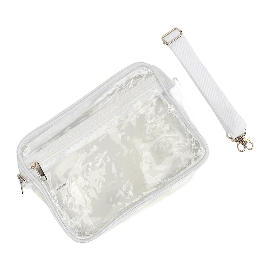Messenger Bag Clear Shoulder Pouch PVC Waterproof Zipper Adjustable Strap Large Capacity Messenger Purse for Travel White