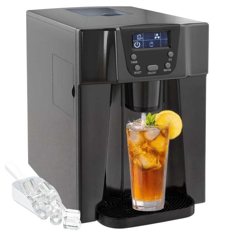 Ice Maker with Water Dispenser, Ice Maker, 12kg In 24h, 9 Ice Cubes In 6-10 Minutes, 25.2x38.9x36.3cm, Black