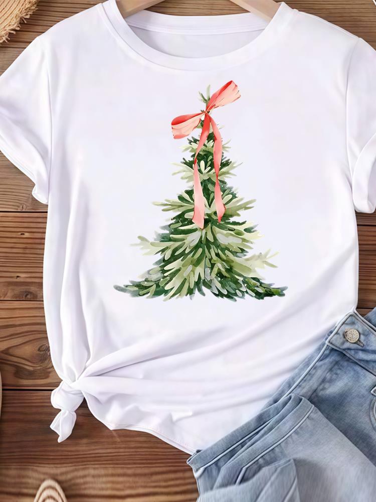 (Asian Size) lovely happy new year Women's Top T Tee merry Christmas festival O-neck Clothing  Print Fashion ladies Graphic T-shirts
