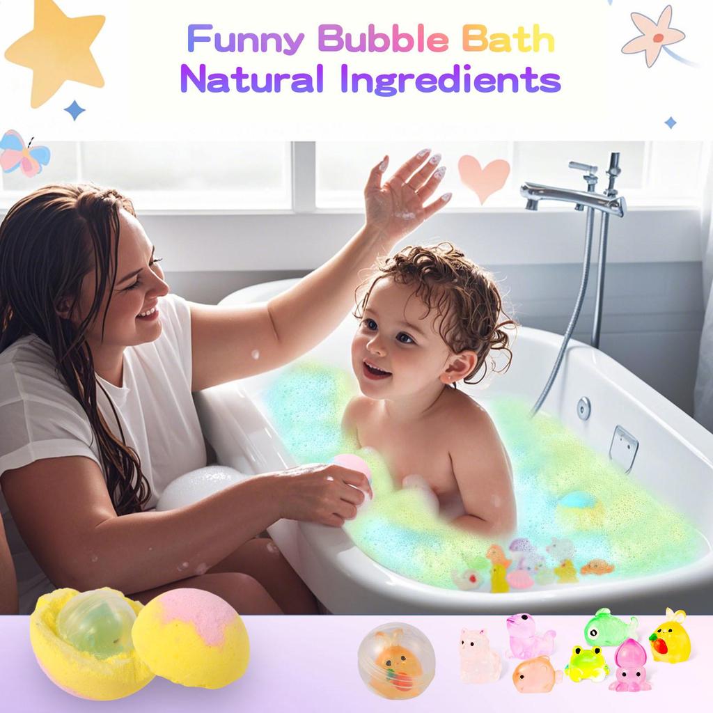 Glow-in-the-Dark Kids Bath Bomb Set with Surprise Toy - Perfect Christmas Gift for Boys and Girls