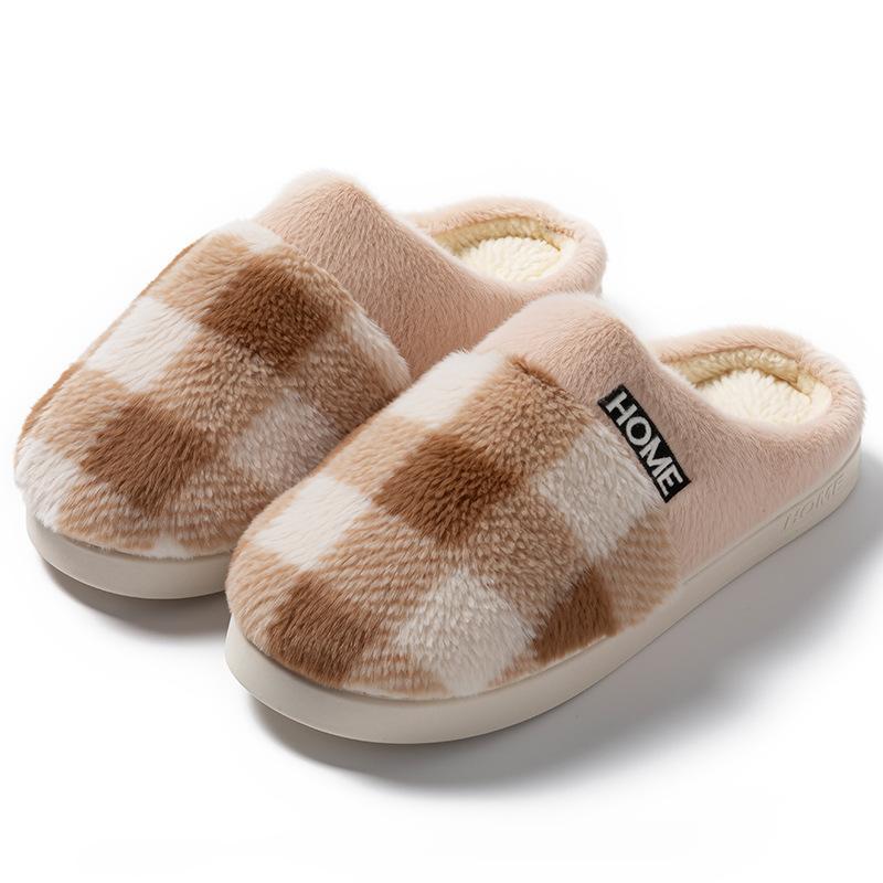 Cotton Slippers Autumn and Winter Color Matching Plush Indoor Living Room Home Heating Thickened Couple Shoes
