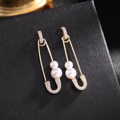White Pearls Pin Earrings For Female Cubic Zirconia Jewelry INS Fashion Wedding Party Jewelry New Design Earings