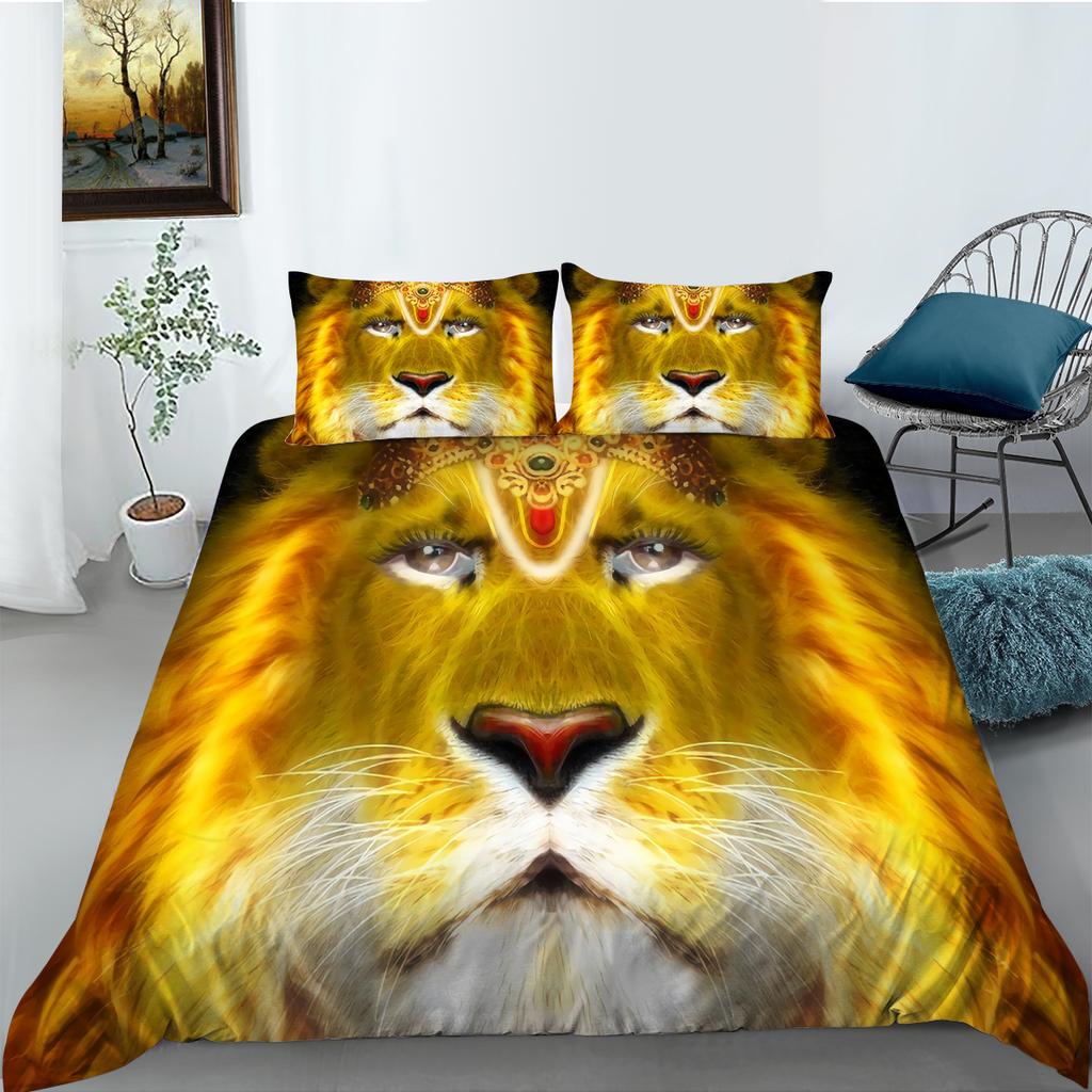 3D-Waldtier-Bettwäsche-Set, Tiger/Löwe, Daunen-Bettbezug, 2/3-teiliges Set für Jungen/Jugendzimmer, luxuriös, bequem, Heimtextilien
