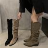 High Boots Women's Boots Stacking Boots Cowboy Boots Summer and Autumn New French Retro Brown Small Boots