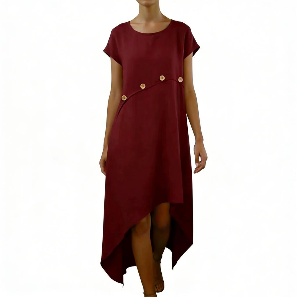 Women's Fashion Casual Comfortable Stitching Button Decoration Color Dress