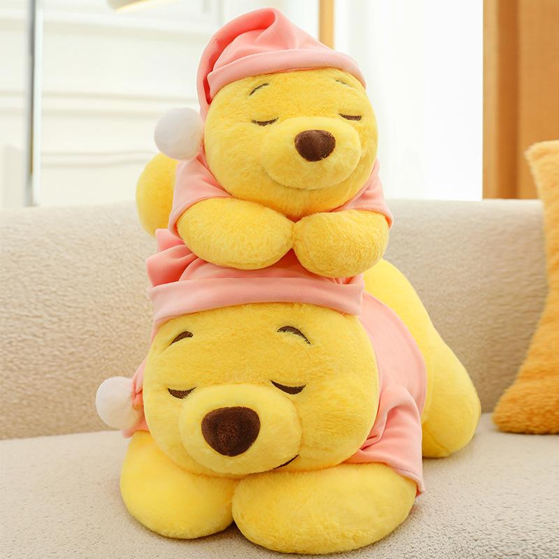 37cm  Anime Plush Toys Winnie The Pooh Sleeping Kawaii Plushie Doll Pajamas Bear Stuffed Pillow Room Decor Birthday Gift
