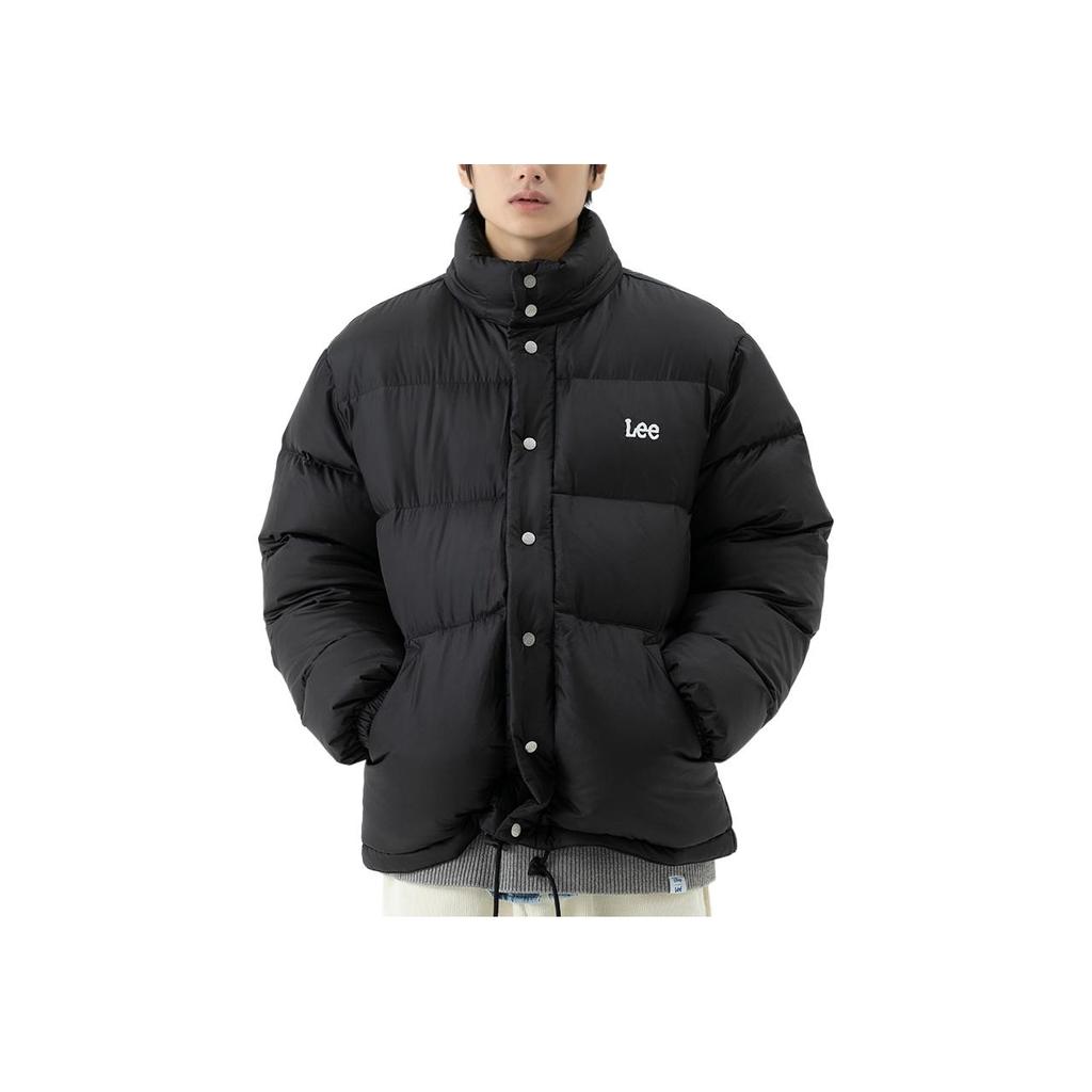 Lee Logo Pattern Zipper Duck Down Warm Hooded Down Jacket Unisex outerwear Black LE2304DP04BK