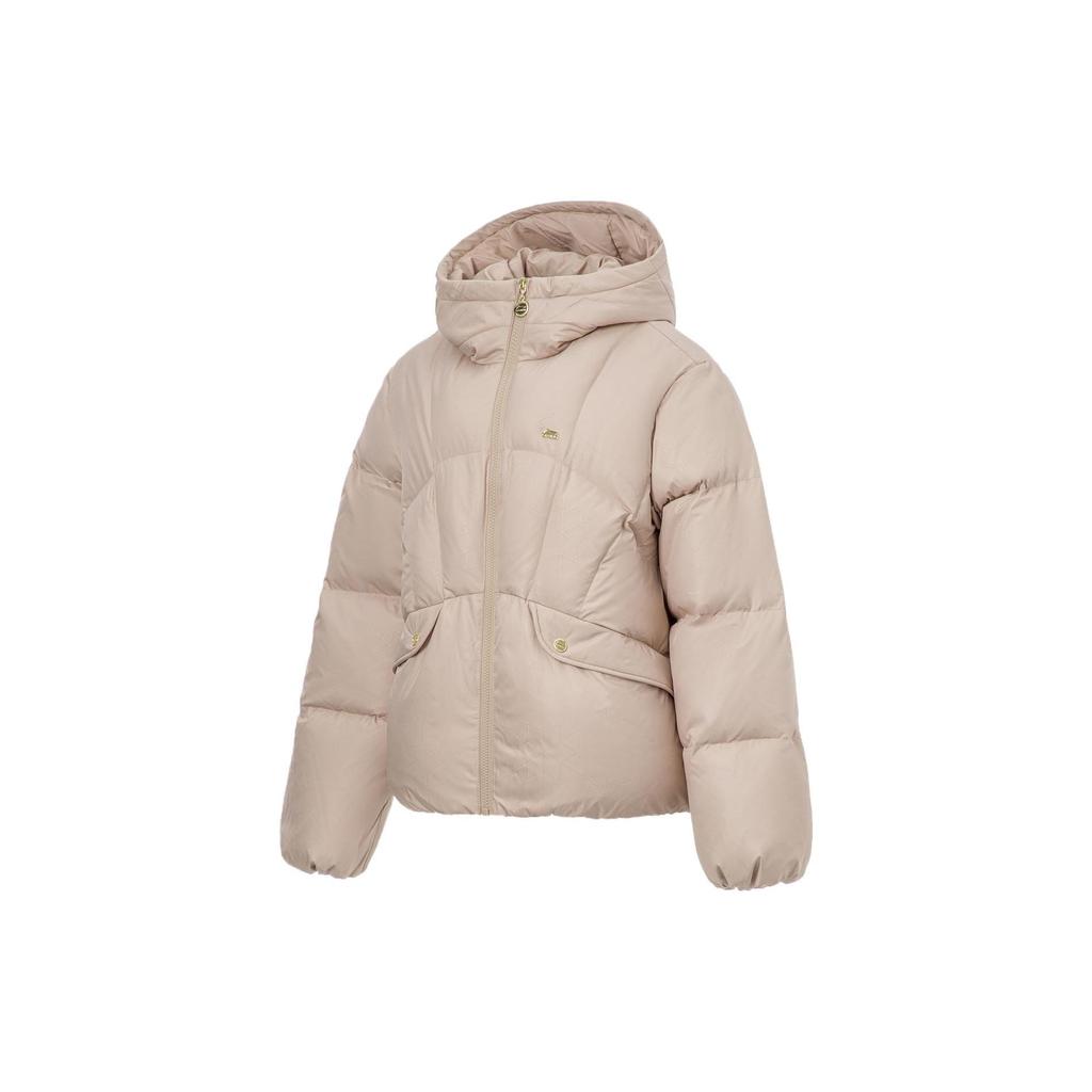 Li Ning Sports Lifestyle Series FW23 Off-Season Stock Solid Color Hooded Warm Down Jacket Women Outerwear Light-Glaze-Brown AYMT110-2