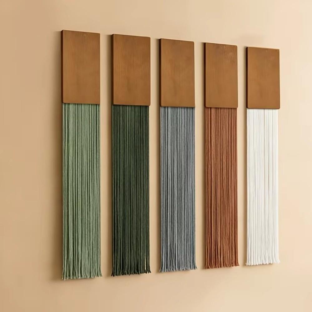 Vertical Wall Hanging Wooden Top Tassel Macrame Wall Decoration  For Living Room Bedroom