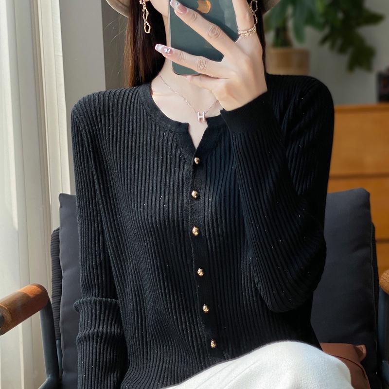 

Бархатный кардиган с V-образным вырезом и трикотажным рубчиком с пайетками для женщин, 2024 Extra Extra Large