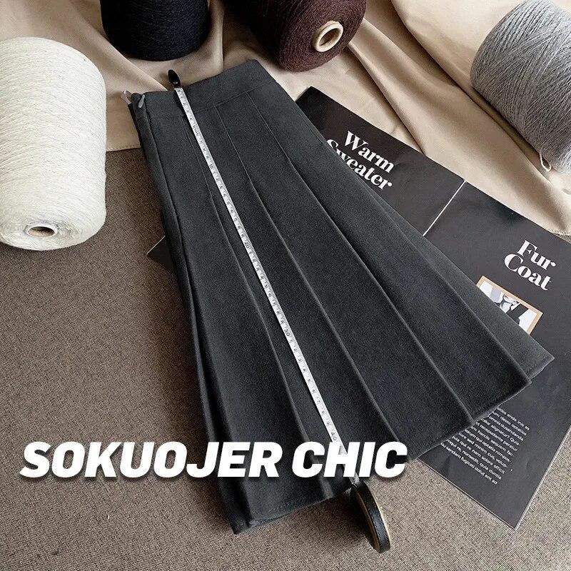 

Повседневная офисная женская плиссированная юбка на молнии, женская осенне-зимняя шерстяная утолщенная юбка с высокой талией, черная танцевальная юбка трапециевидной формы, женская 30280 S авокадо