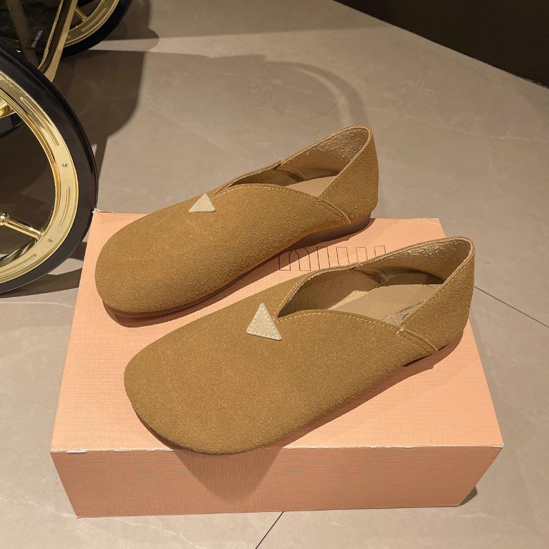Fashion Original Sheep Suede Loafers Women Shoes Round Toe Flats Luxury Soft Soles Elegant Slip on 2024 New Genuine Leather Shoes