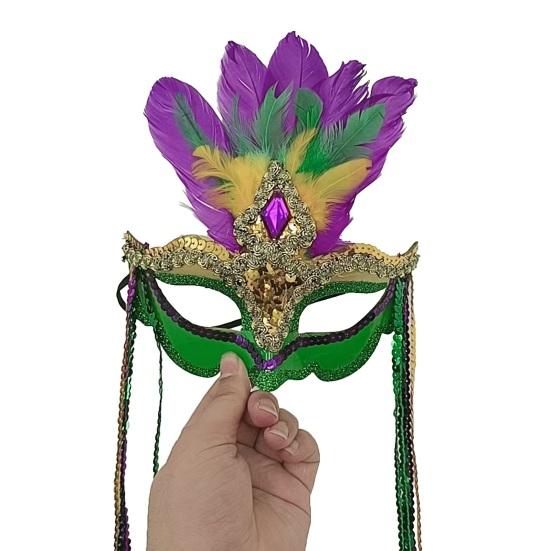 Mardi Gras Feather Masque for Women Masquerade Sequin Venetian Carnival Masuqe with Tassel for Halloween Party Cosplay Costume