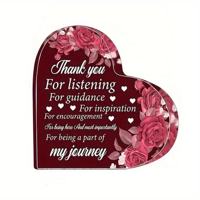 

Heart-Shaped Thank You Acrylic Plaque with Red Roses - Inspirational Gift for Family & Friends, Home Office Decor, Perfect for Holidays, Parties 10*10cm