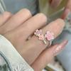 Sweet Pink Drop Oil Cherry Blossom Adjustable Open Ring for Women Niche Three Flower Design Sense Index Finger Ring 2026 Jewelry