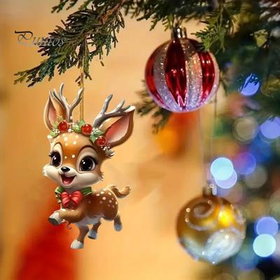 Χριστουγεννιάτικο Στολίδι Ελαφιού Επίπεδη Ακρυλική Κρεμαστή Διακόσμηση Καρτούν Ελάφι Εορταστικό Κρεμαστό για Χριστουγεννιάτικο Δέντρο Εσωτερικό Αυτοκινήτου Διακόσμηση Καθρέφτη Οπισθοπορείας