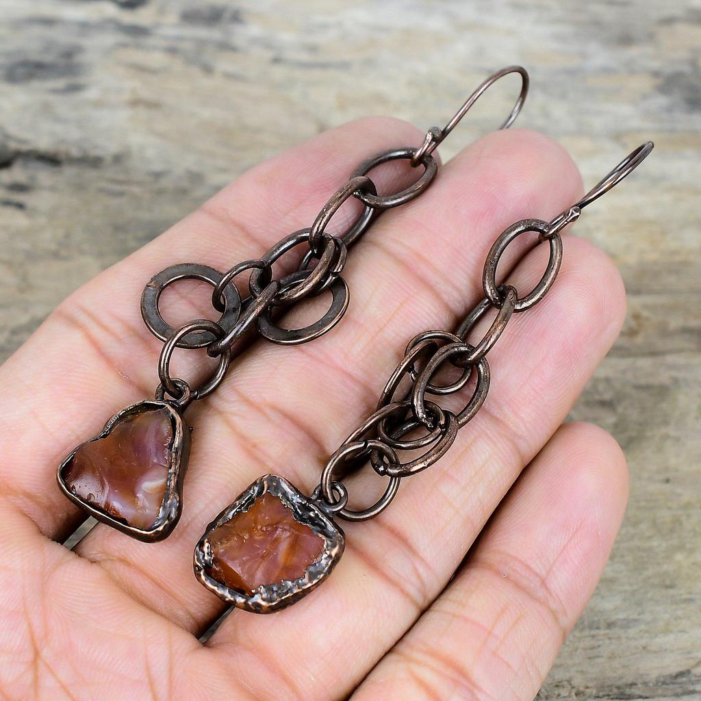 Carnelian Rough Earring Electroformed Copper Earrings Very Pretty Gemstone Jewelry Dangle Earring Copper Handmade Jewelry Anniversary Gifts