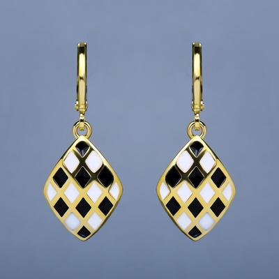 Fashion Earrings for Women Exquisite Black and White Plaid Earrings Handmade Enamel Jewelry Drop Earrings