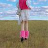 Women Harajuku Rose Red Faux Fur Leg Warmer Shoes Cuffs Calf Socks Streetwear