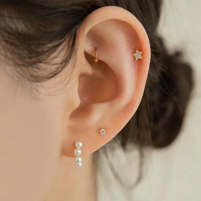 14k Pressed Star Cubic Piercing (14k Gold) (Bar Thickness 1mm) S05